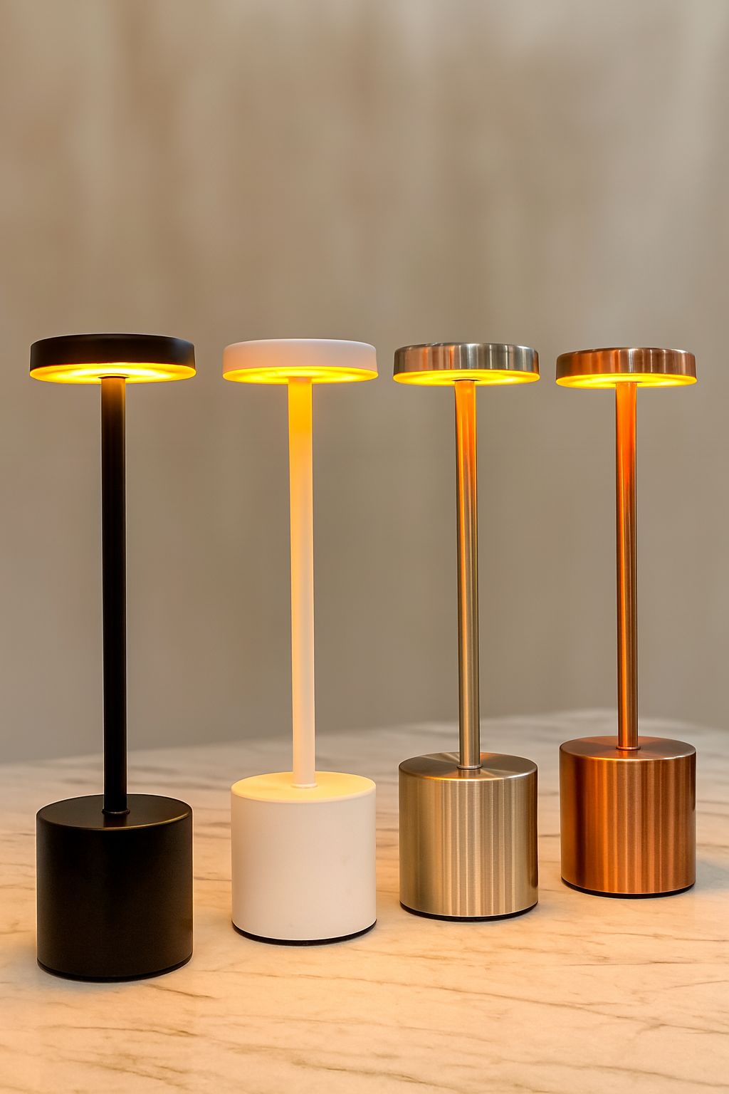 "Modern LED Table Lamp – Rechargeable Touch Control, Dimmable Ambient Light"