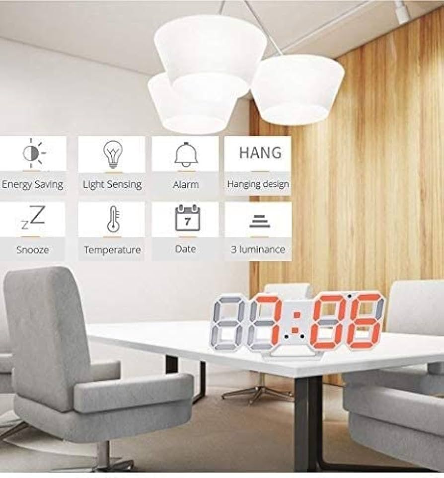 "Modern 3D LED Wall Clock – Digital Large Display, Stylish Home & Office Decor"