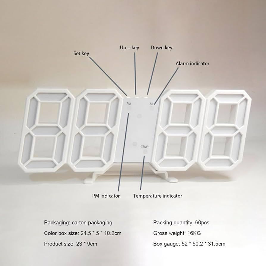 "Modern 3D LED Wall Clock – Digital Large Display, Stylish Home & Office Decor"